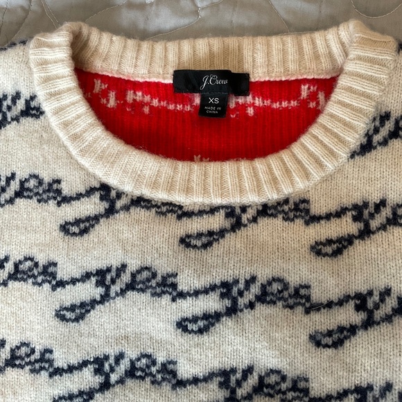 J. Crew Crewneck Colorblock Merino Wool Sweater in Jacquard “Yes/No" - Women XS - Picture 6 of 16